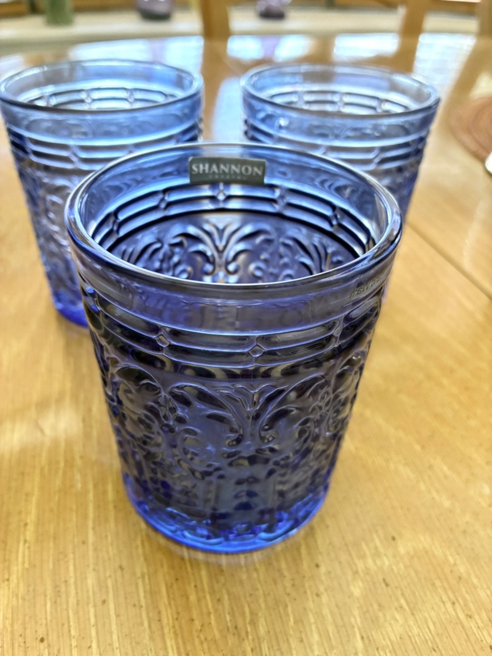 Shannon Crystal by Godinger Blue Embossed Glasses - Set of 3